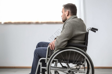坐在轮椅上伤心的男性图片
