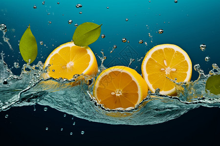 水果水珠落入水里的新鲜柠檬背景