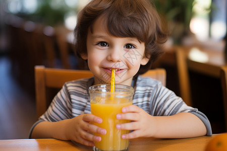 喝果汁的小男孩图片
