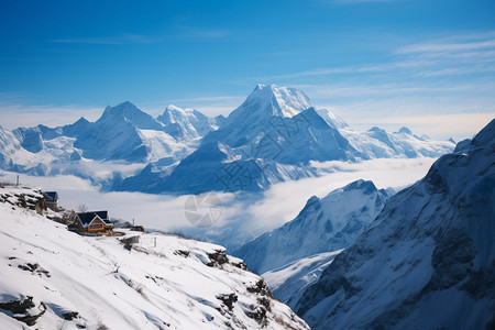 广袤的雪山景观背景图片