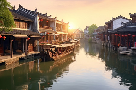 中国乡村古镇背景图片