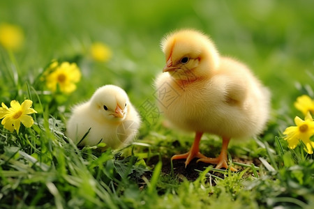 草地上的小鸡高清图片