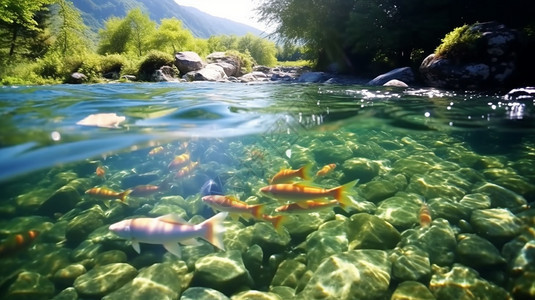 山间清澈的水流图片