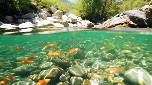 夏季山间清澈的溪流图片