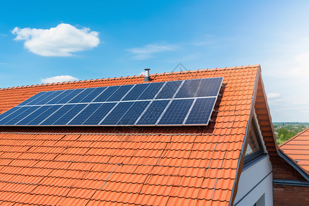 房顶上的新能源太阳能板图片