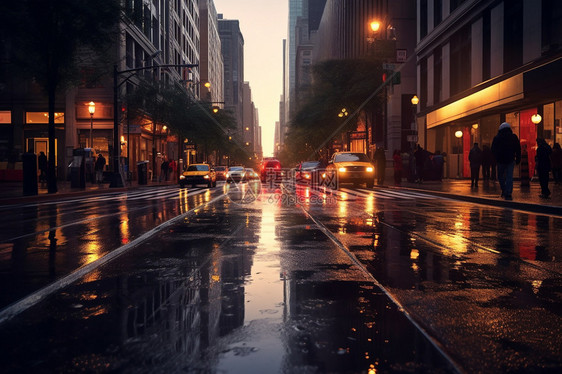 暴风雨淋湿的城市街头图片