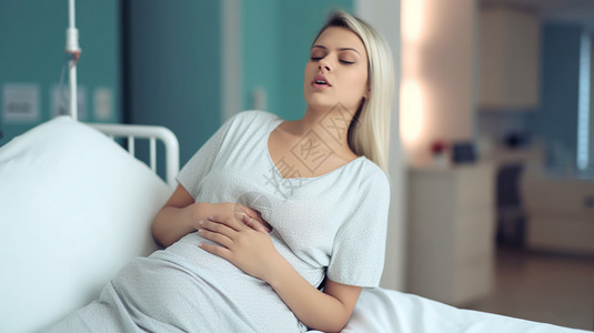 病床上的年轻孕妇背景图片