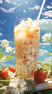 新鲜夏季太阳下的奶茶图片