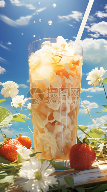 新鲜夏季太阳下的奶茶图片