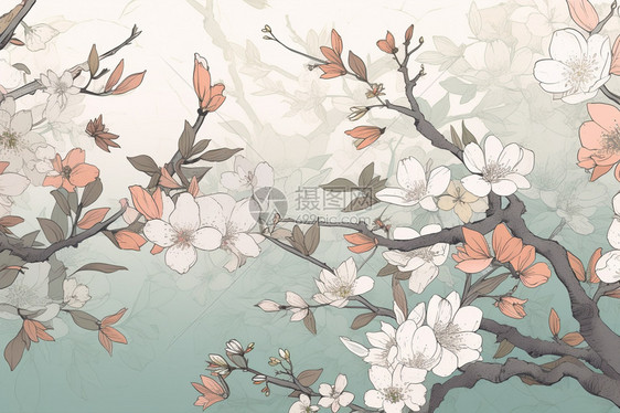 宁静的樱花布置插图图片