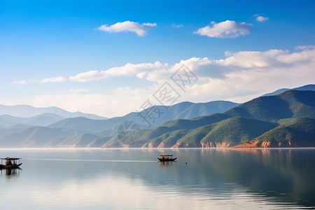 泸沽湖的美丽景观背景