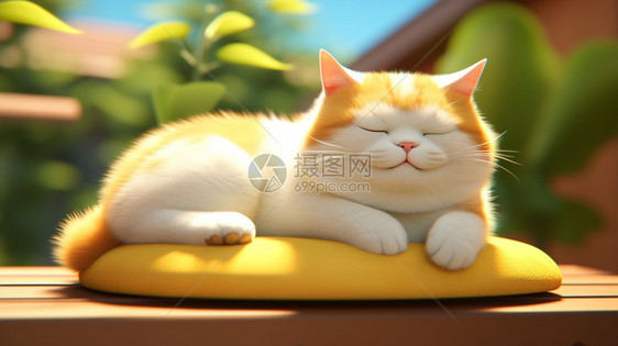 可爱很肥的黄白猫图片