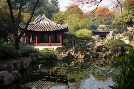 美丽江南园林景观背景图片