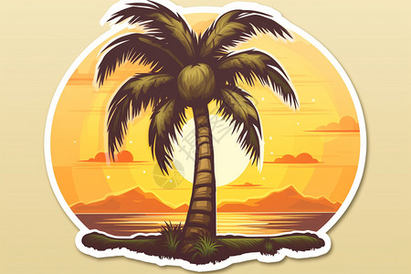 海洋背景的棕榈贴纸背景图片