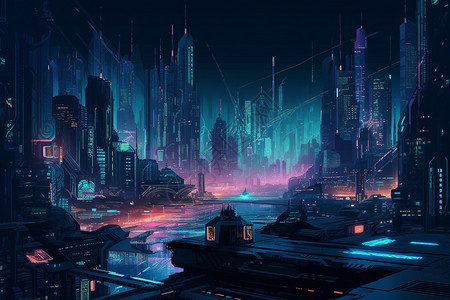 未来网络朋克城市背景图片