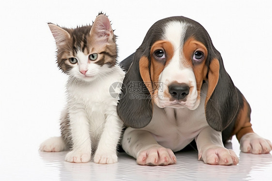 可爱的猎犬和猫咪图片