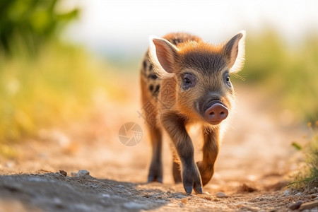 一只在户外行走的小猪图片