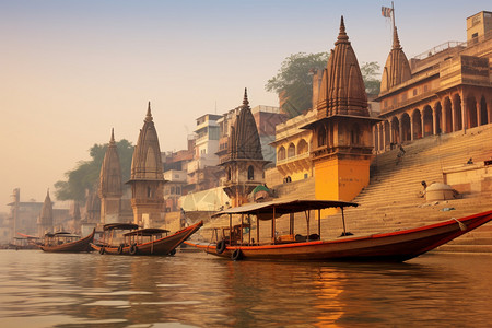 日出时分的印度恒河图片