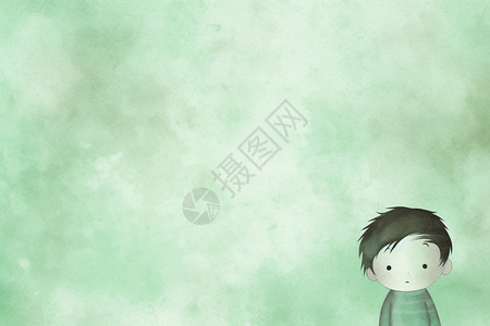 绿色水彩下的小男孩背景图片