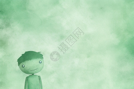 一幅绿色水彩男孩图图片