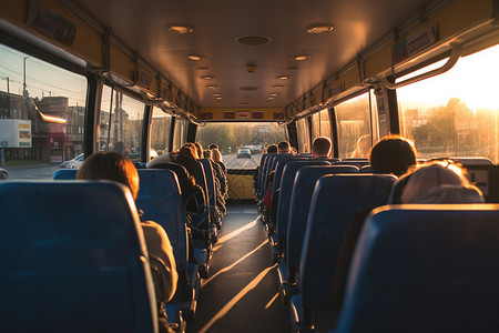 夕阳下的公共汽车图片
