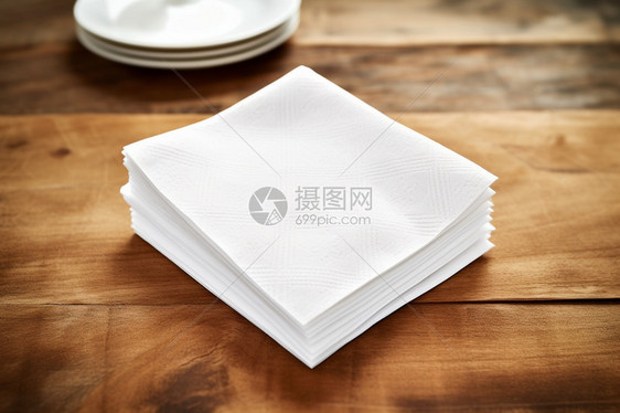 一叠折好的白色餐巾纸图片