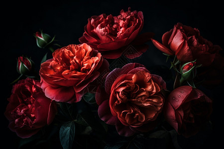 一簇绽放的红玫瑰背景图片