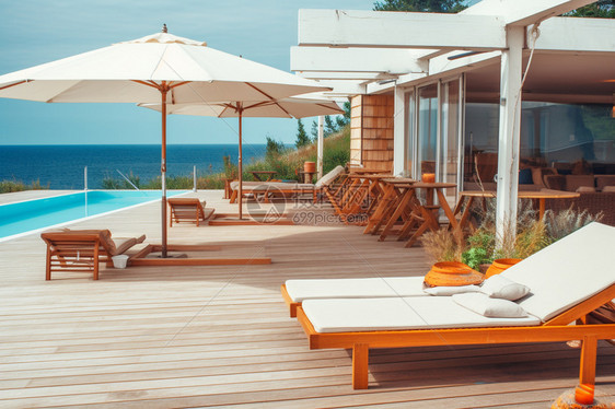 海边度假酒店的户外游泳池图片