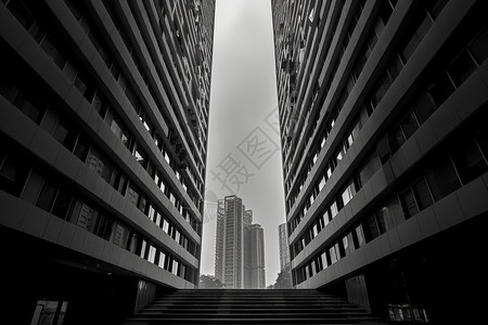 黑白城市城市中的高楼大厦背景