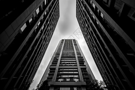 黑白城市金融区的摩天大楼背景