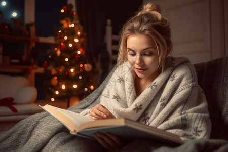 冬天看书的女人图片
