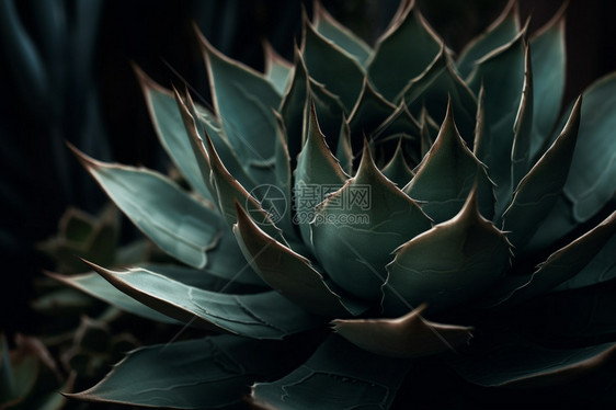 黑色背景上的龙舌兰植物图片