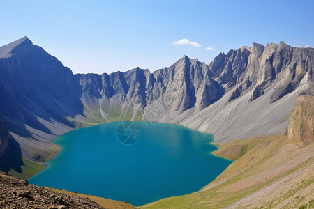 湛蓝的山间水池图片