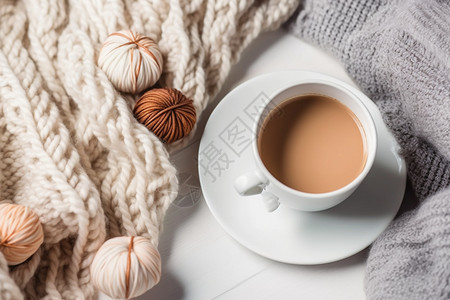 冬季针织与咖啡背景图片