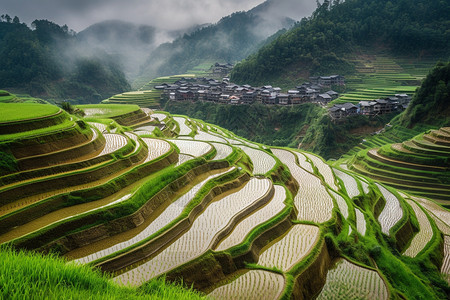 乡村梯田的美丽景观图片