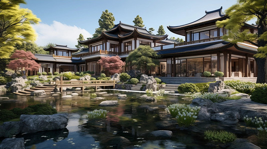 新中式别墅建筑图片