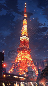 繁华夜景下的东京塔背景图片