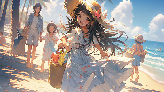 美丽的沙滩少女背景图片