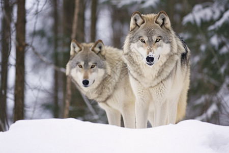 寒冷雪地里的狼图片