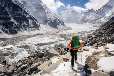 攀爬雪山的登山者图片