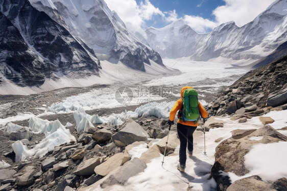 攀爬雪山的登山者图片