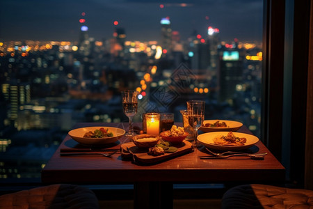 城市上空的晚餐图片