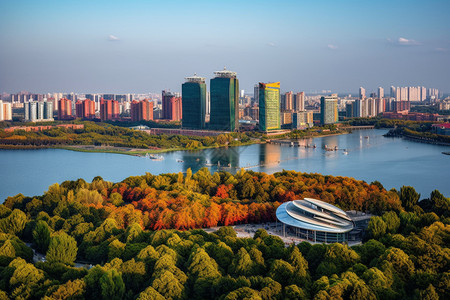 湖中央的小岛背景图片