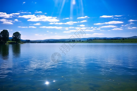 阳光下的湖泊图片