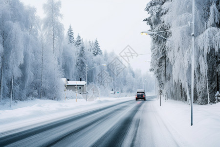 道路两边的积雪图片