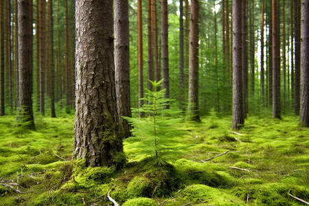 松林里的苔藓图片
