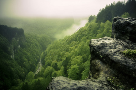雾气蒙蒙的树林图片
