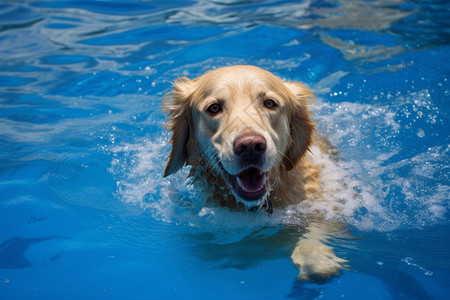 游泳池里的白色小狗图片