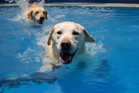 泳池中游泳的小狗图片