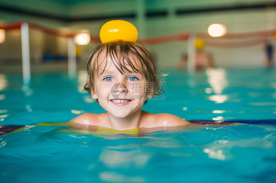 游泳池中的小男孩图片